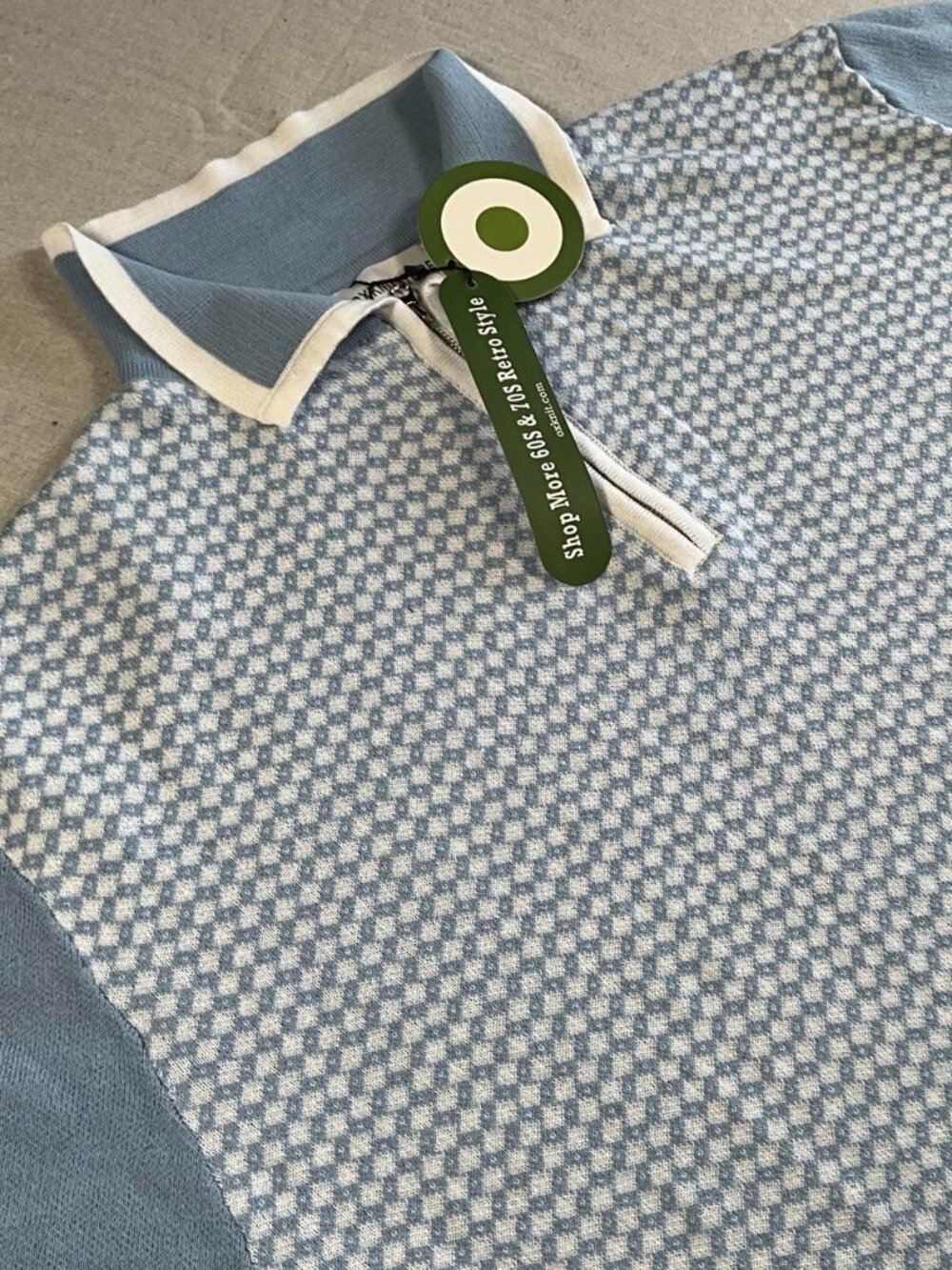 NWTs Mens Onkinstore Blue 100% Cotton Geometric Short Sleeve Knit Zip Polo (2XL)